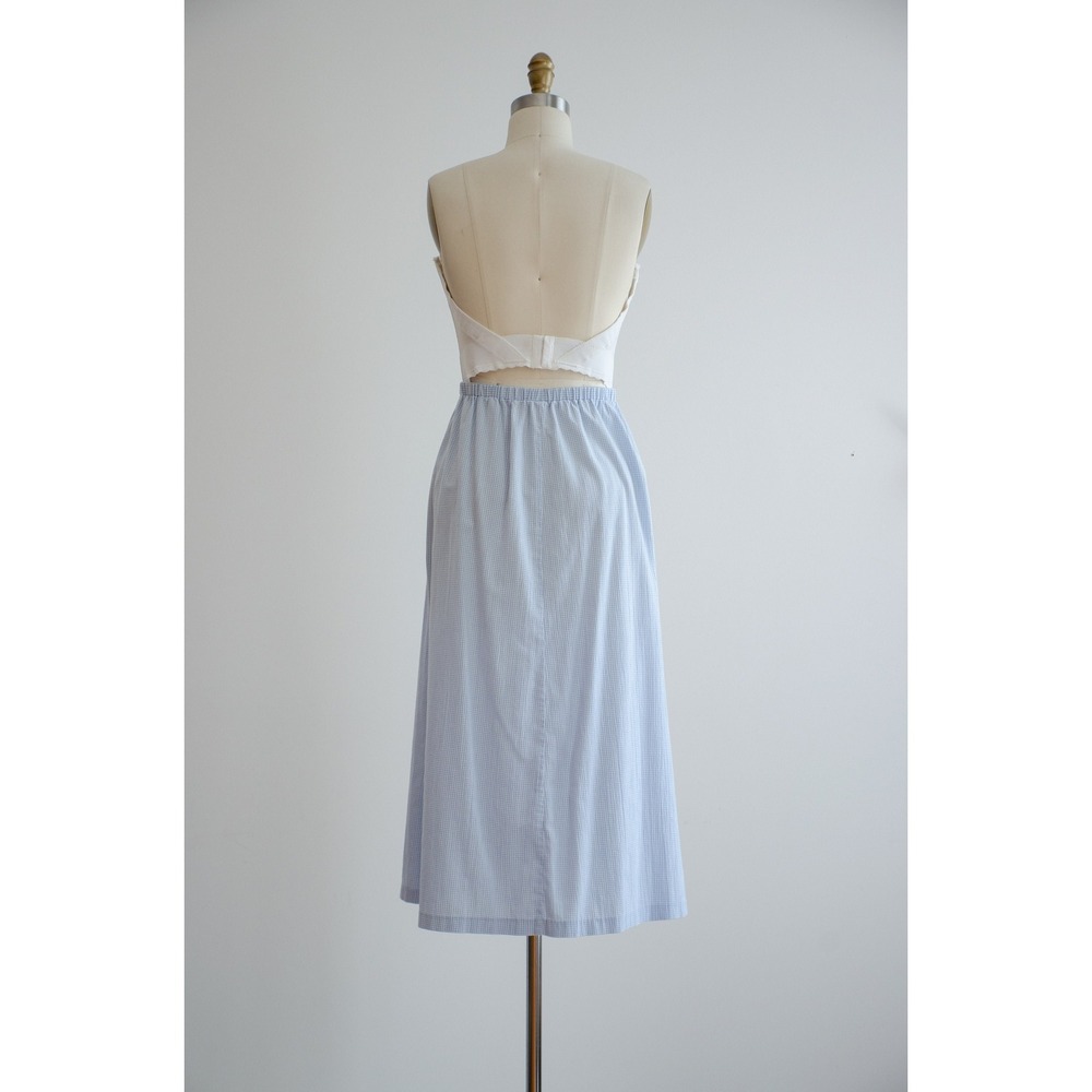 blue midi skirt 80s 90s plus size vintage pastel blue white gingham plaid skirt - Picture 5 of 5